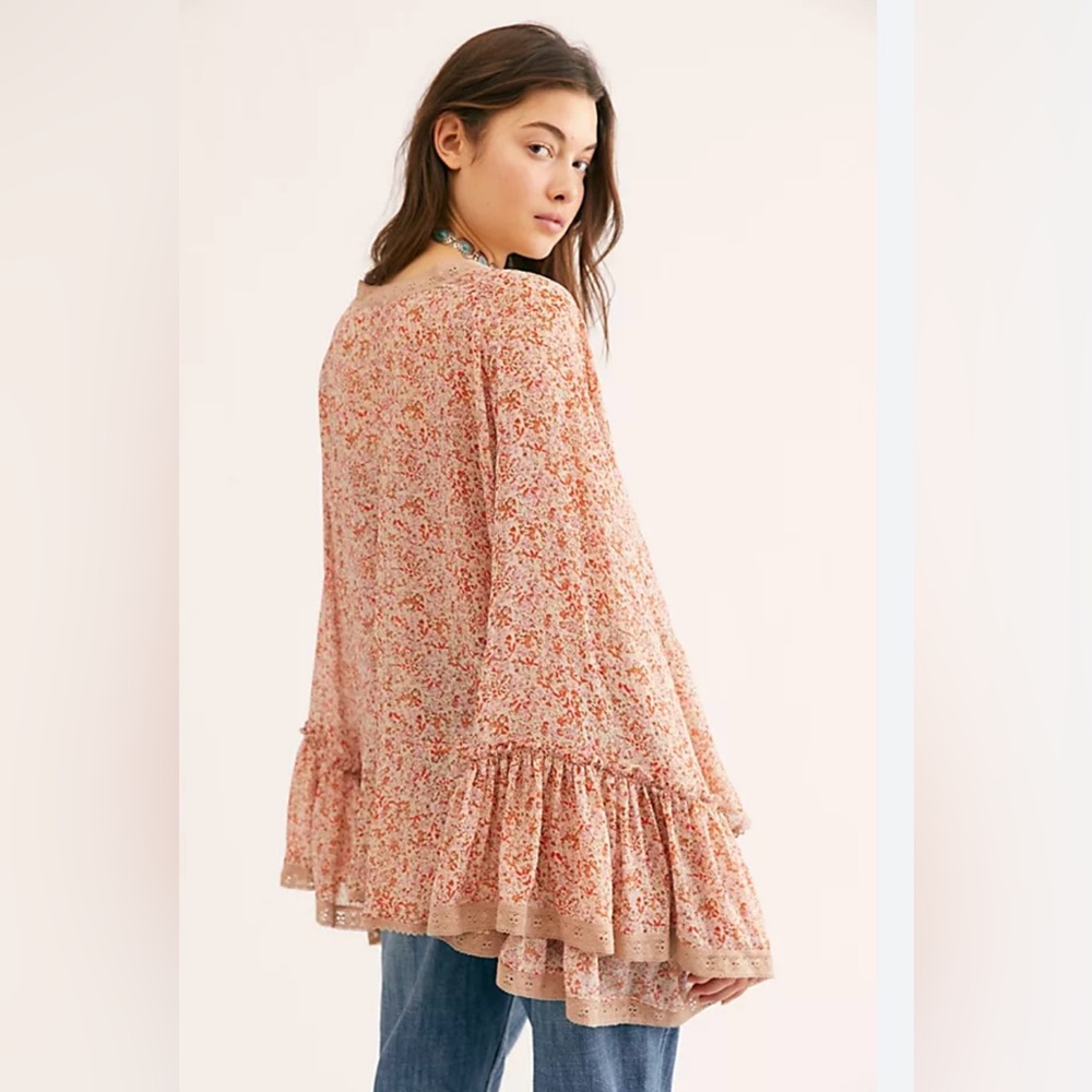 Free People Lola Printed Open Front Kimono (front tie string removed), Sz M